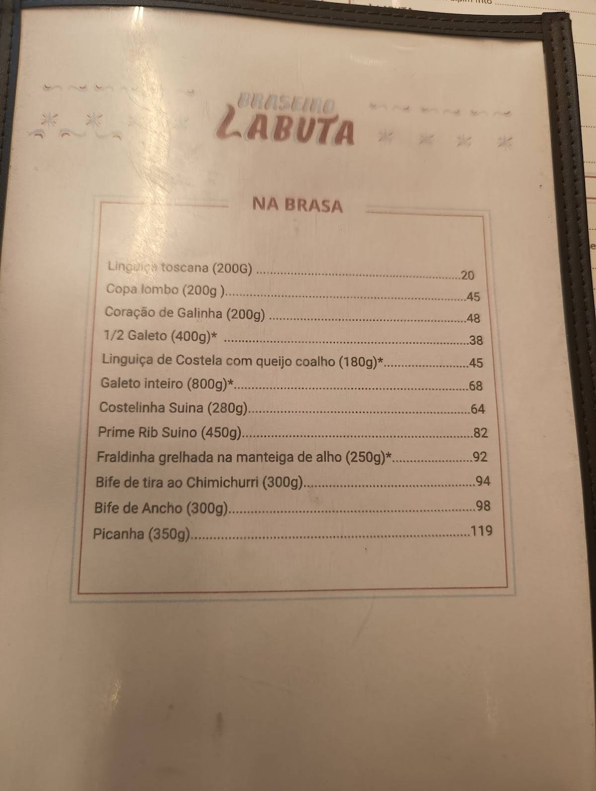 Braseiro Labuta cardápio