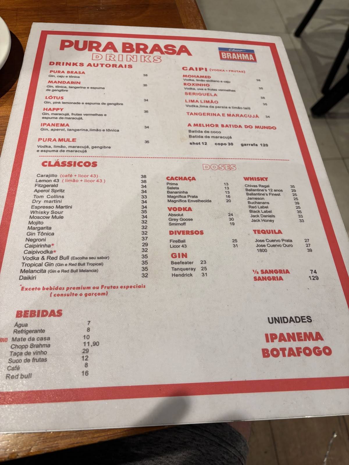 Pura Brasa Ipanema cardápio