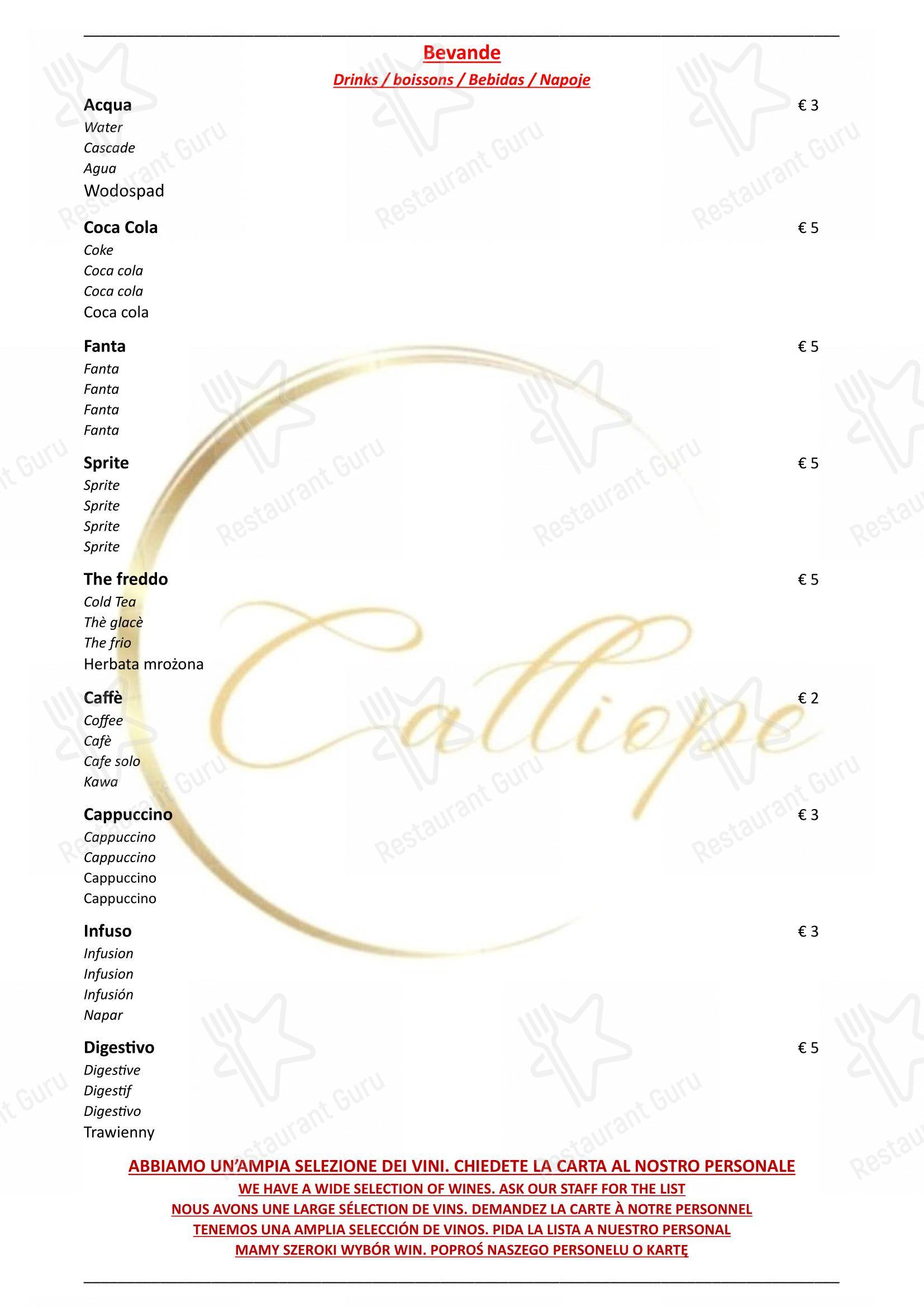 Menu di Ristorante Calliope - Menu bar