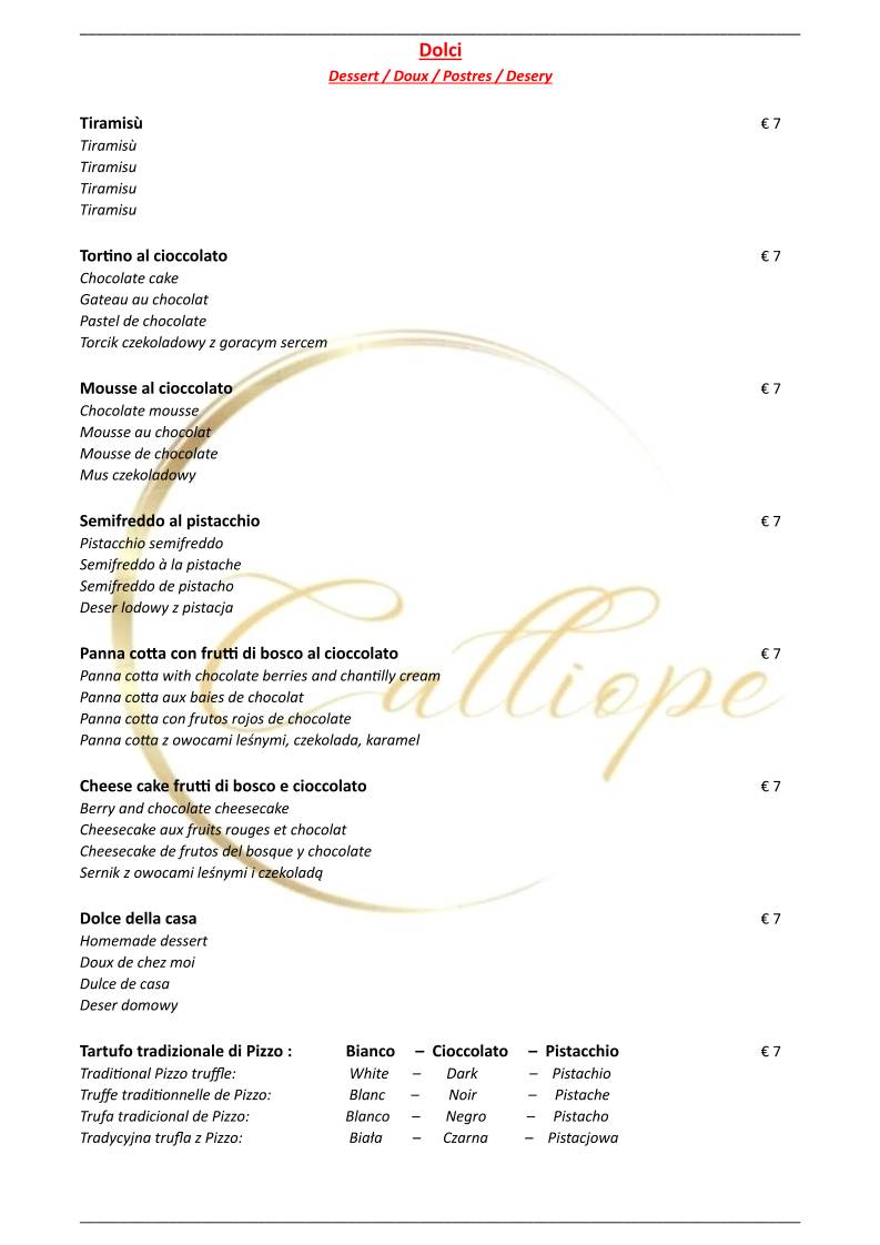 Menu di Ristorante Calliope 
