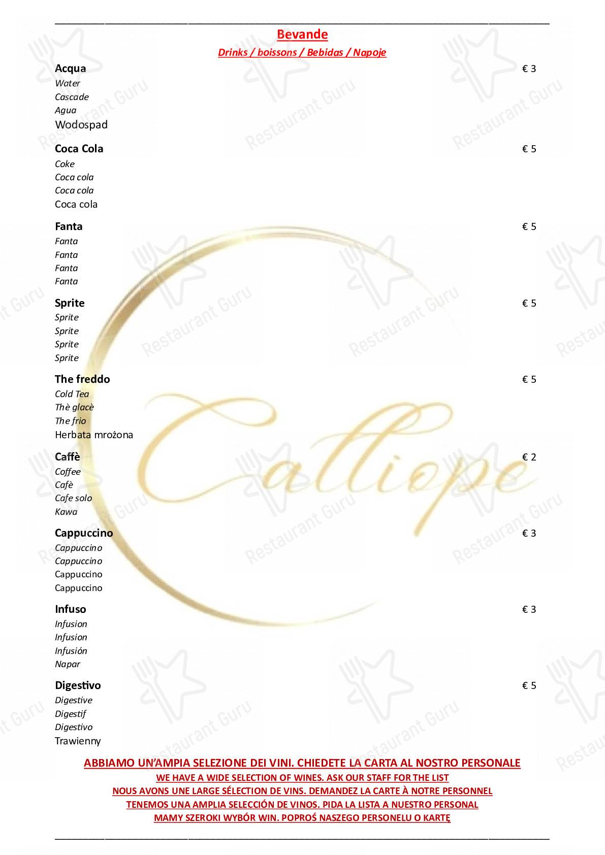 Menu per Ristorante Calliope ristorante