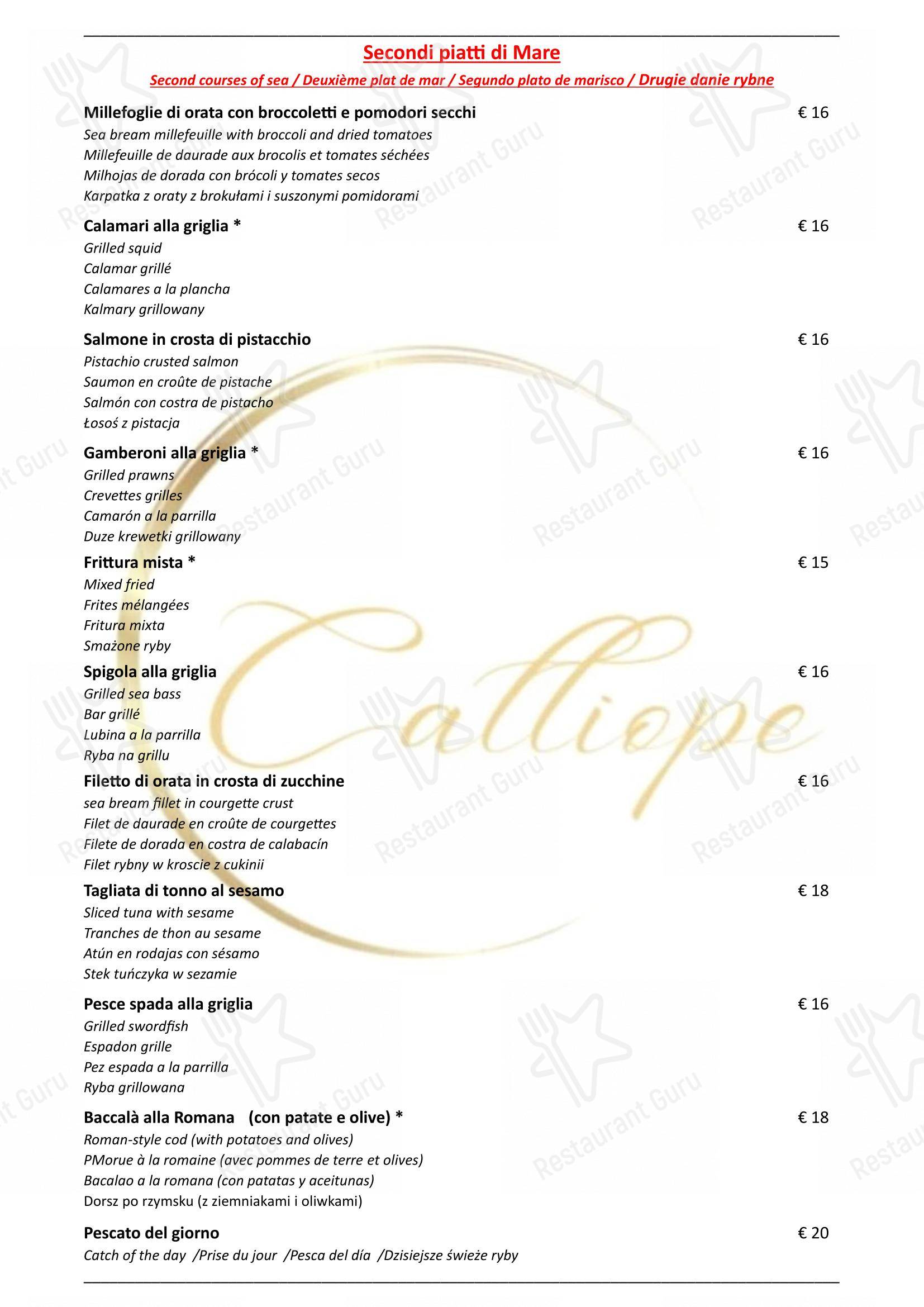 Menu di Ristorante Calliope - Menu bar