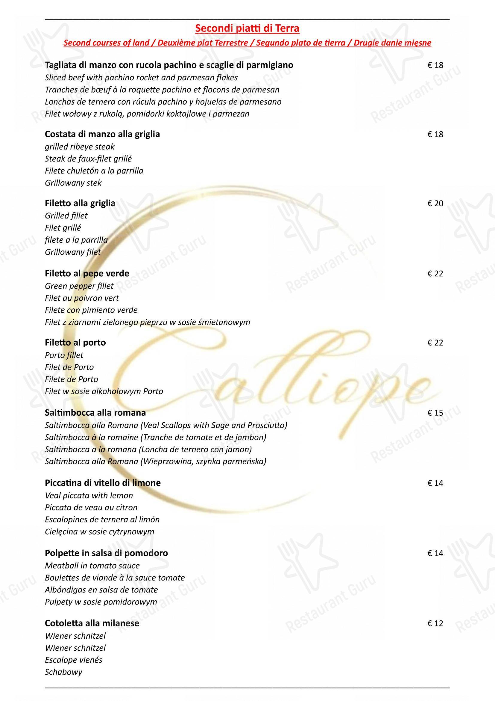Menu bar per Ristorante Calliope ristorante