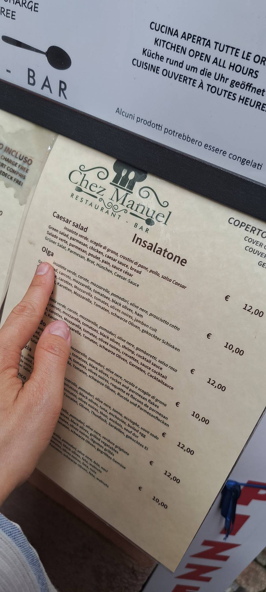 Menu di Ristorante Chez Manuel 