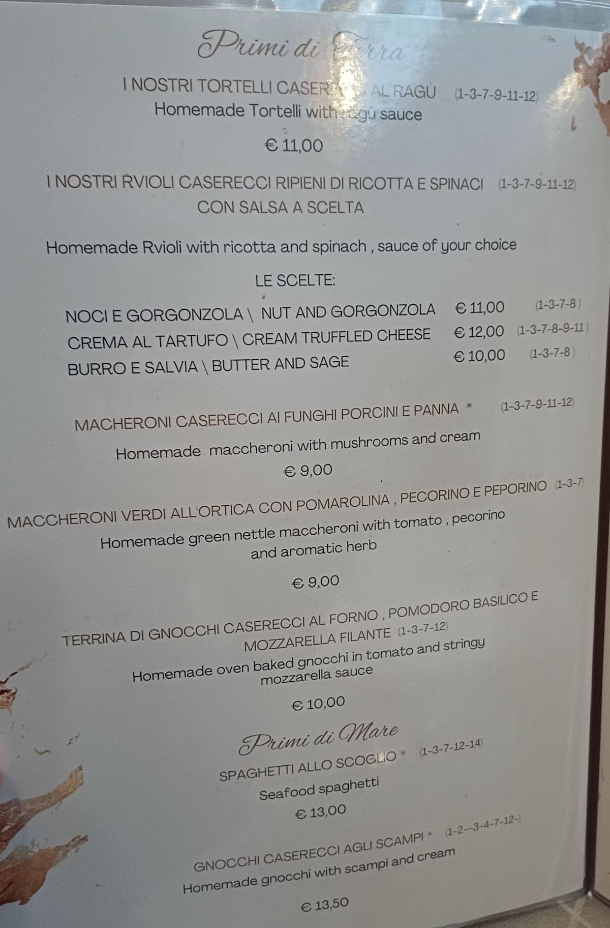 Menu di Circolo dei Forestieri 