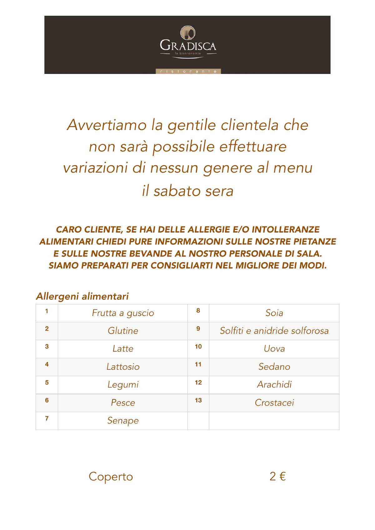 Menu di Ristorante Creperia Gradisca 