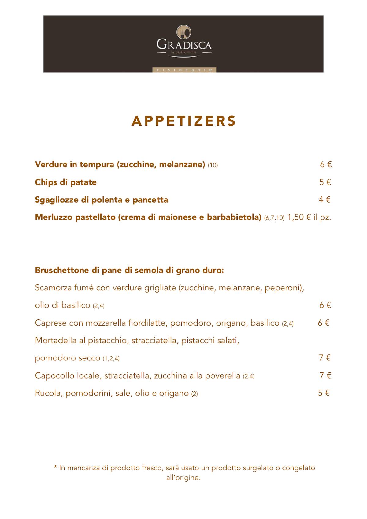 Menu di Ristorante Creperia Gradisca 