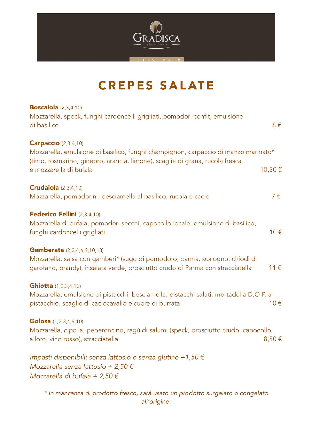 Menu di Ristorante Creperia Gradisca 