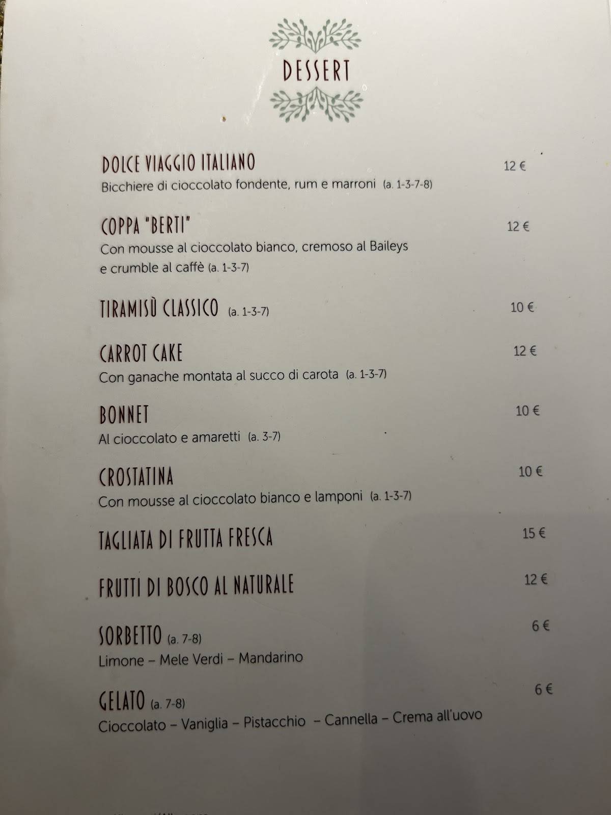 Menu di Ristorante da Berti 