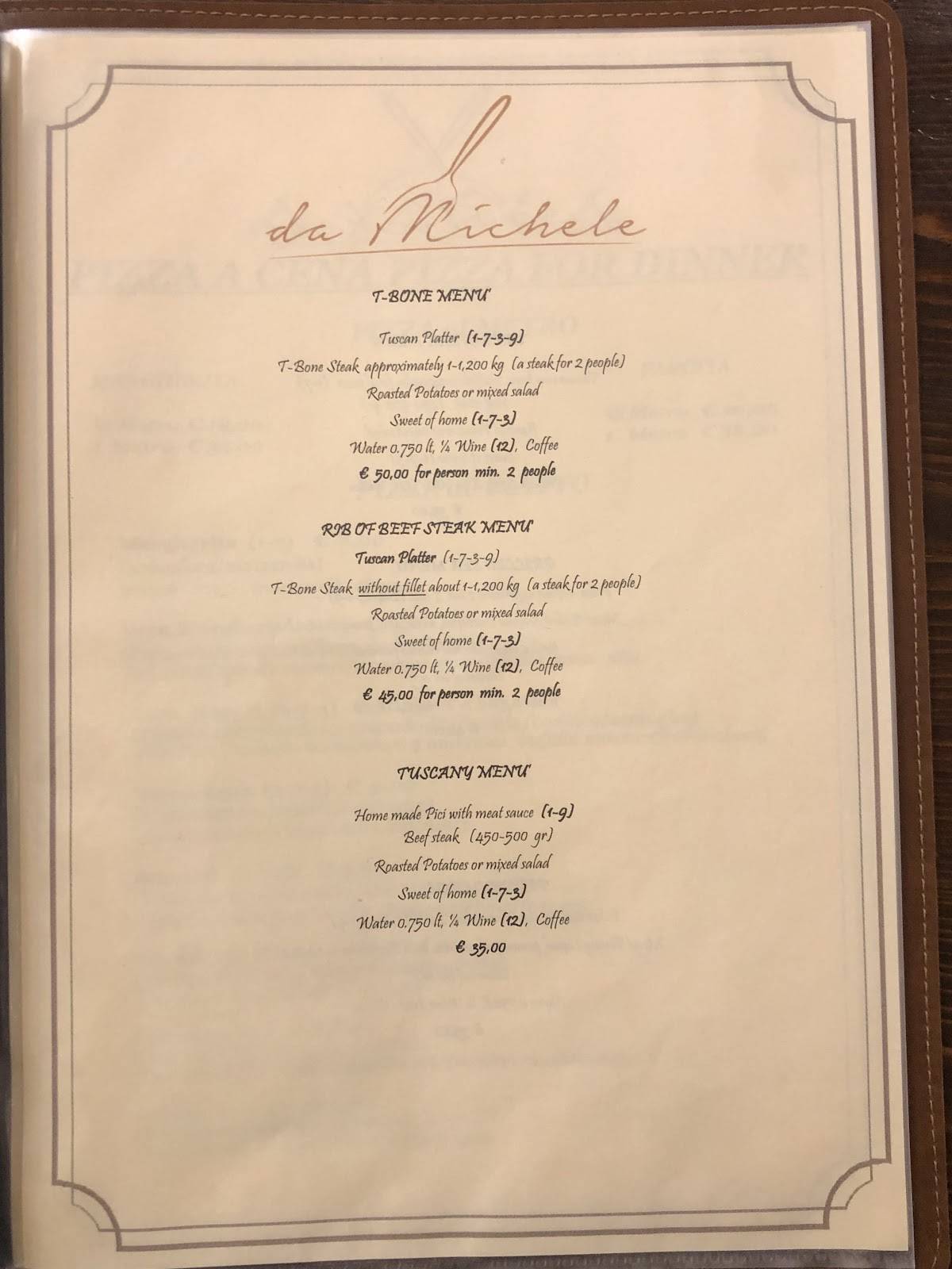 Menu di Ristorante Da Michele 