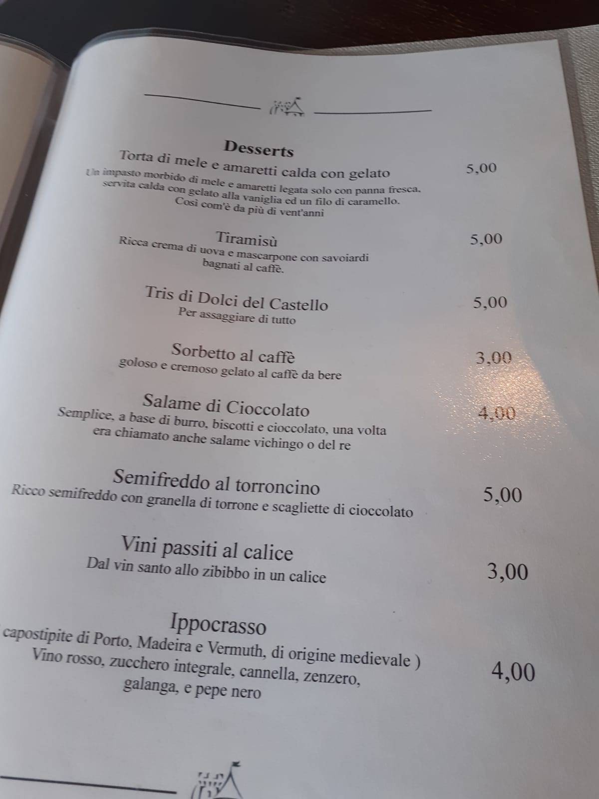 Menu di Ristorante Del Castello di Carpineti 