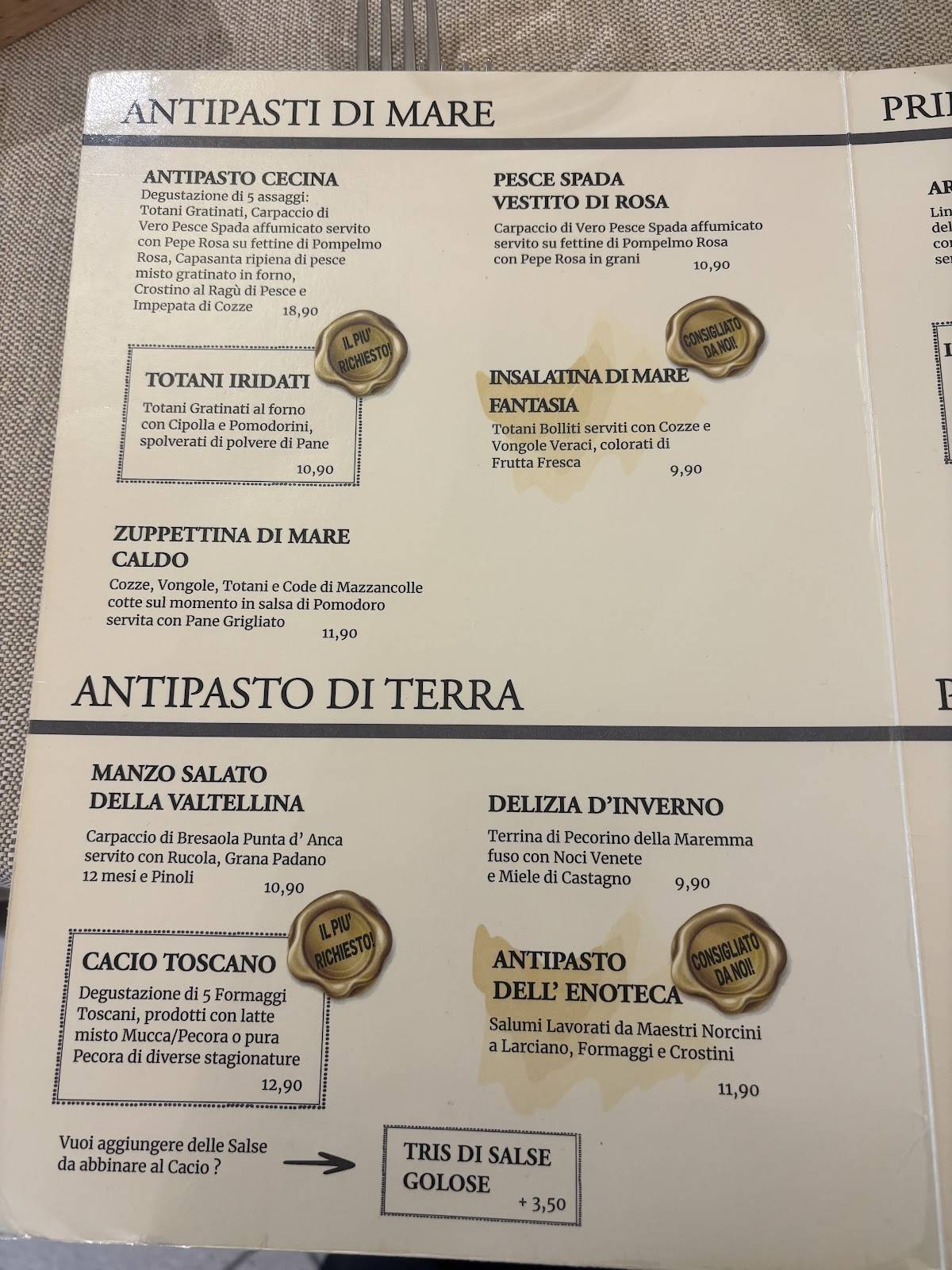 Menu di Enoteca Bonfanti Ristorante 