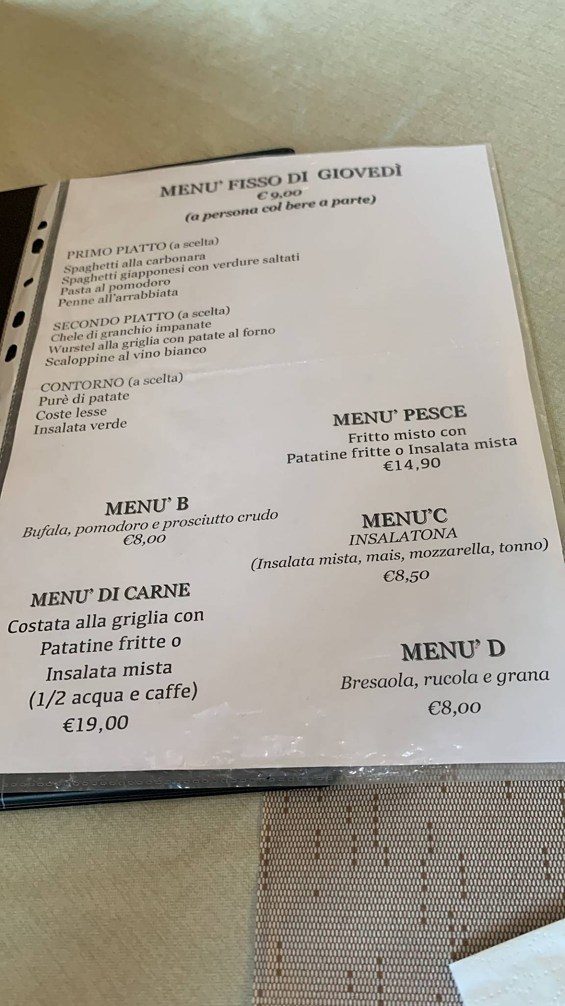 Menu di Ristorante Garden 