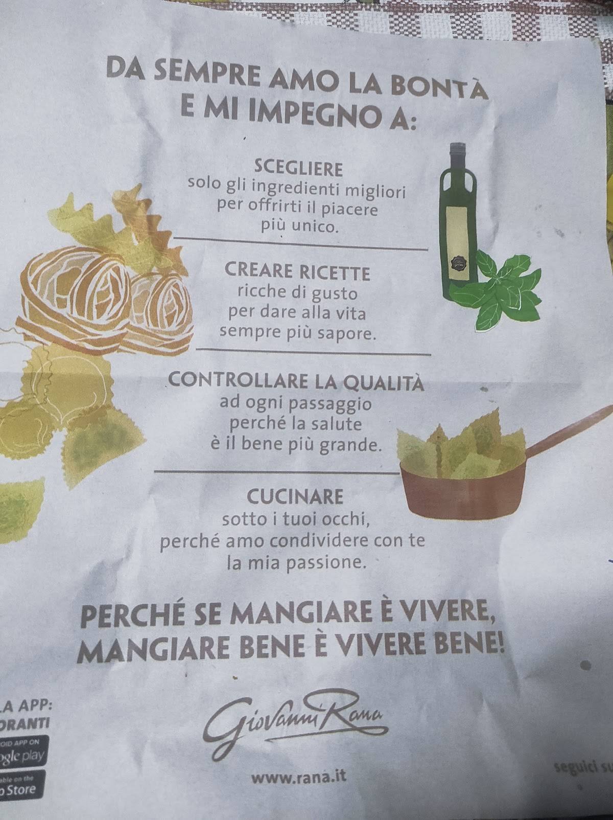 Menu di Ristorante Giovanni Rana Valecenter 