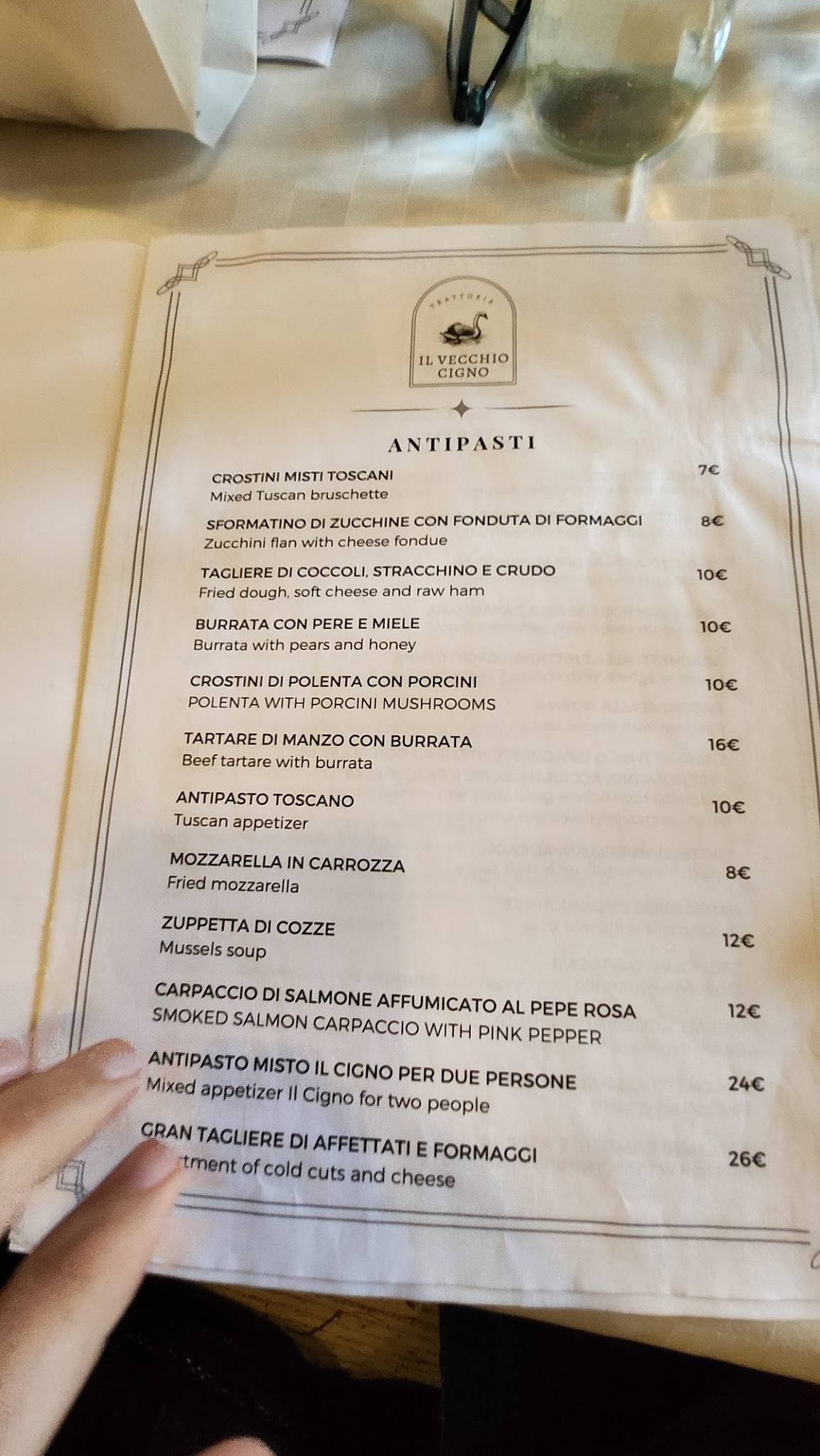 Menu di Ristorante Il vecchio cigno 