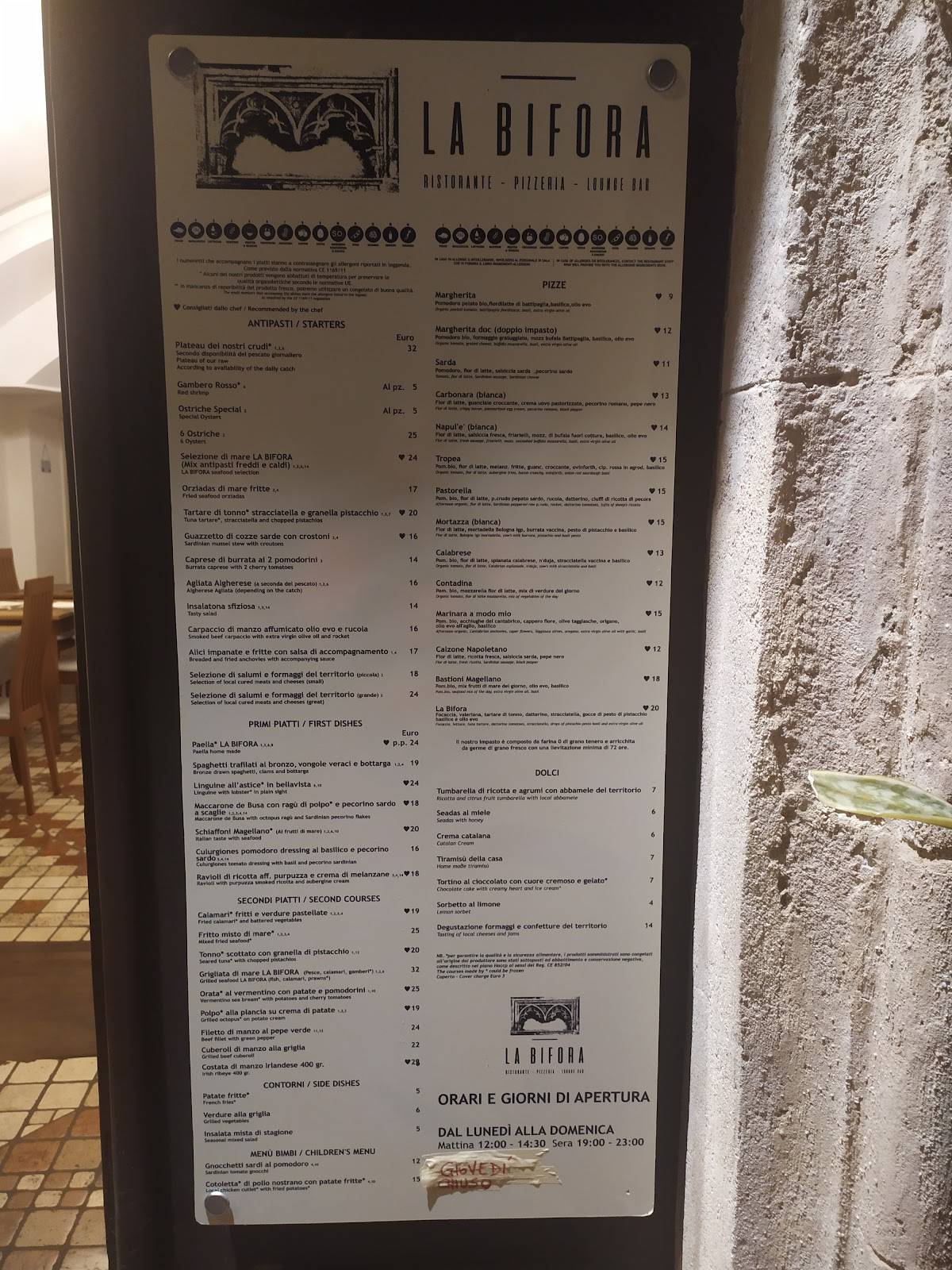 Menu di Ristorante La Bifora 
