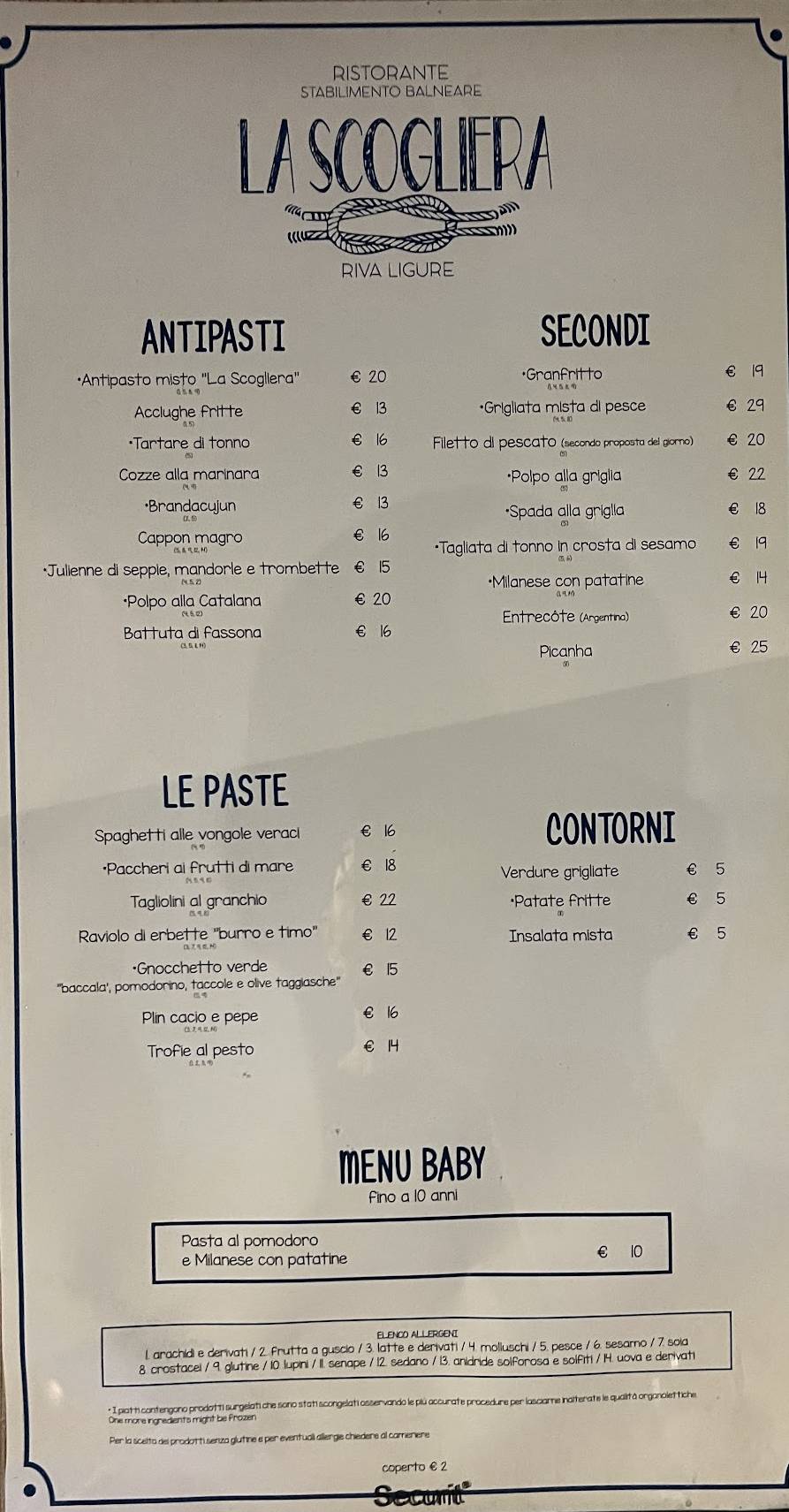 Menu di Ristorante La Scogliera 