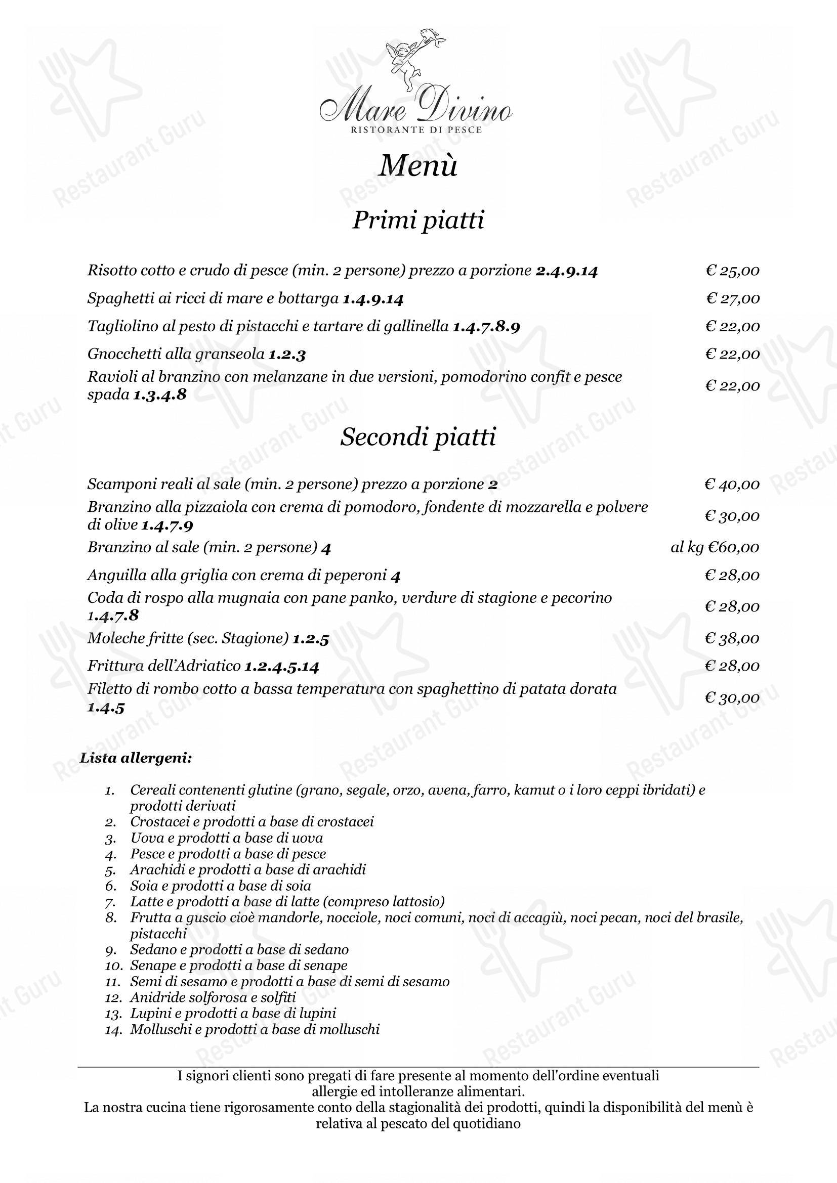 Menu per Ristorante Mare Divino in Dolo