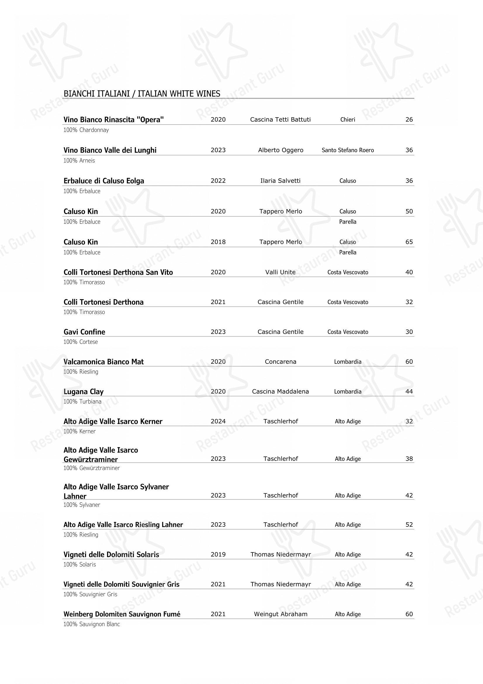 Menu di Ristorante Opera - Wine Menu