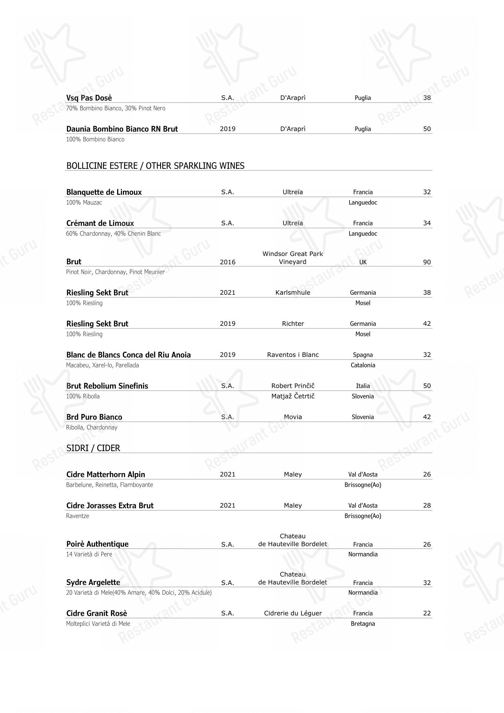 Wine Menu per Ristorante Opera in Torino