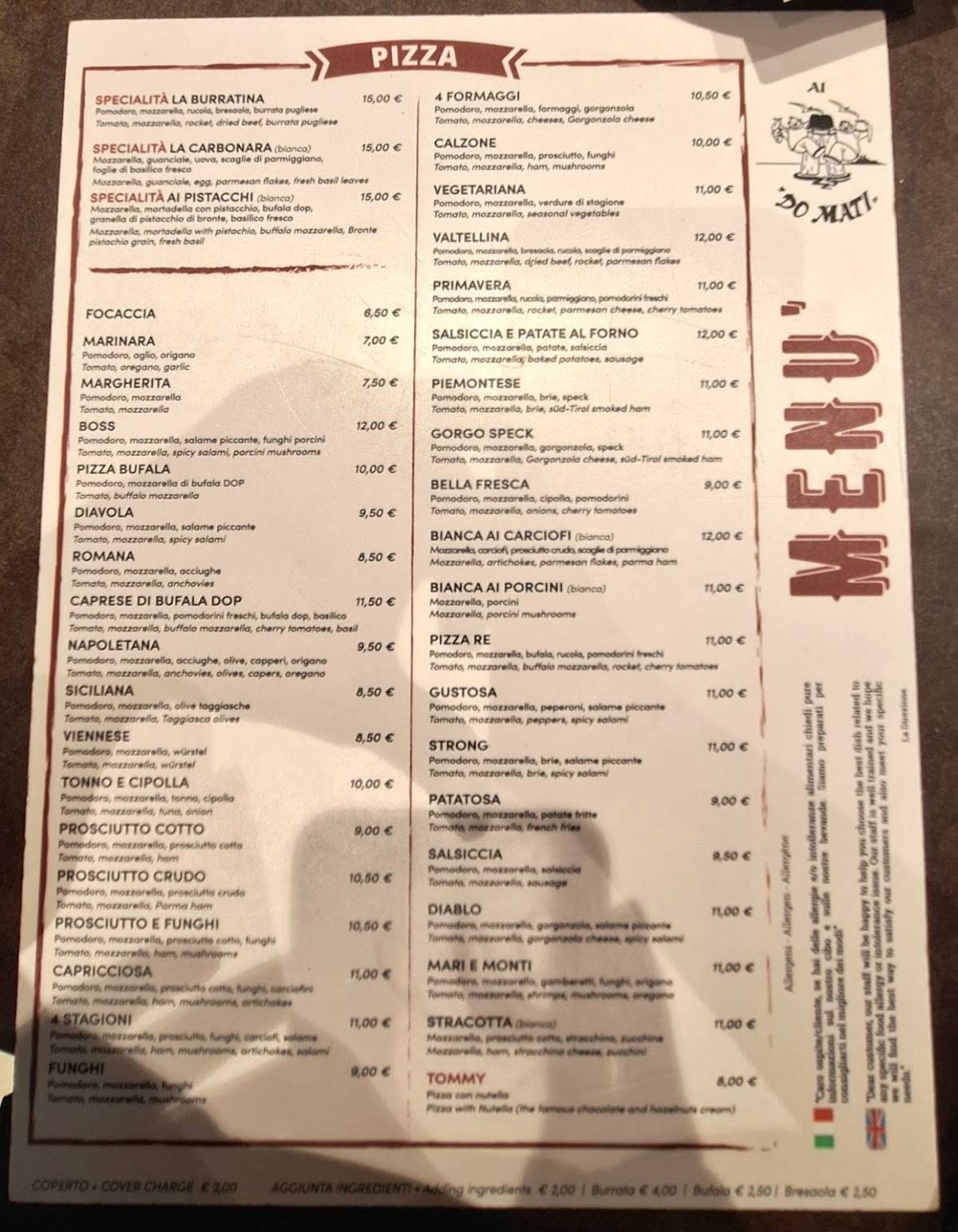 Menu di Ai Do Mati - Ristorante Pizzeria 