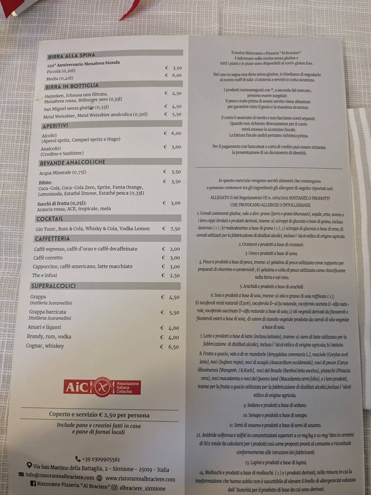 Menu di Ristorante Pizzeria Al Braciere 