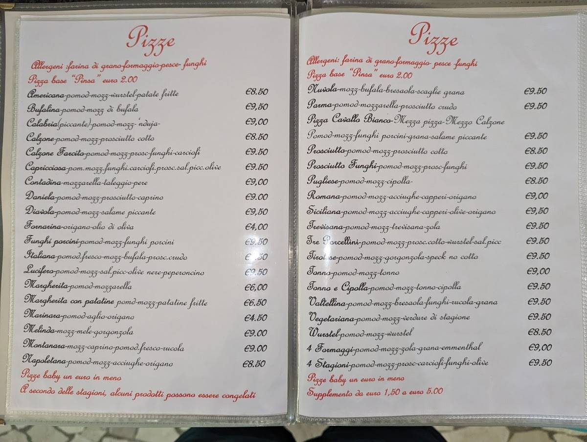 Menu di Ristorante Pizzeria Cavallo Bianco 