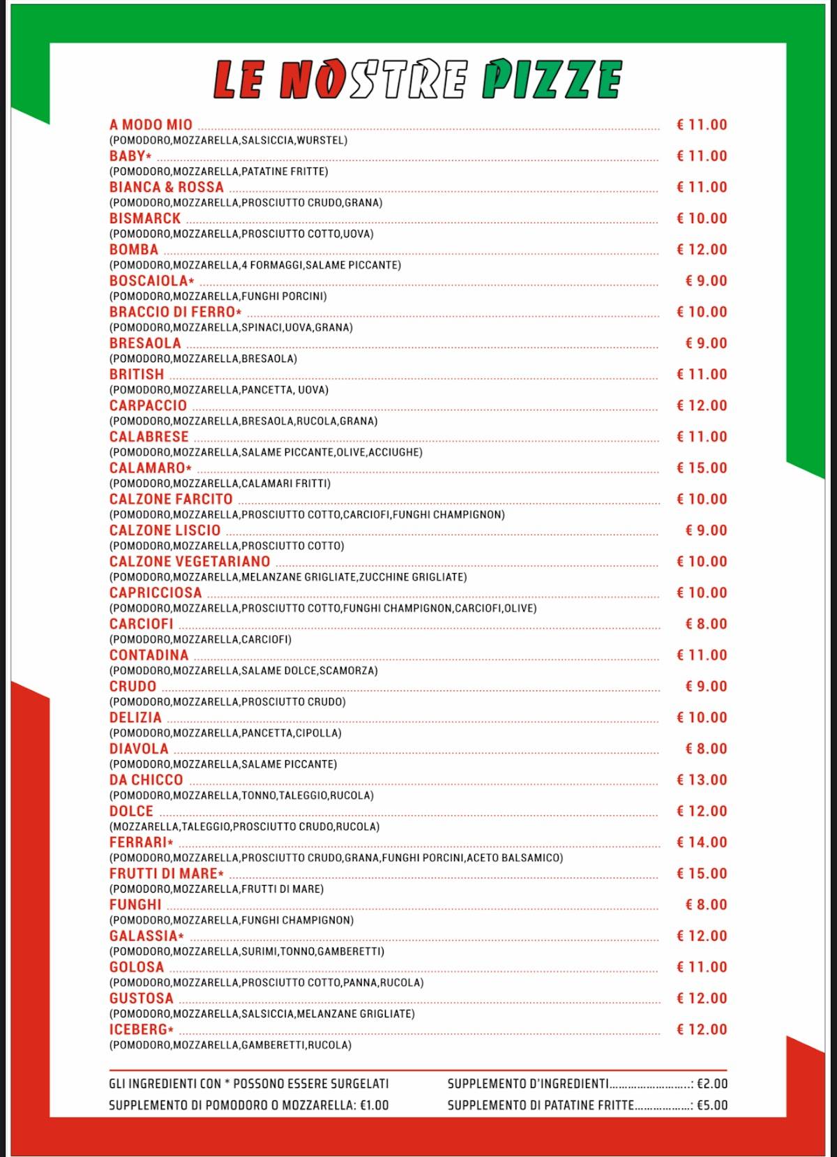 Menu di Ristorante Pizzeria Da Chicco 