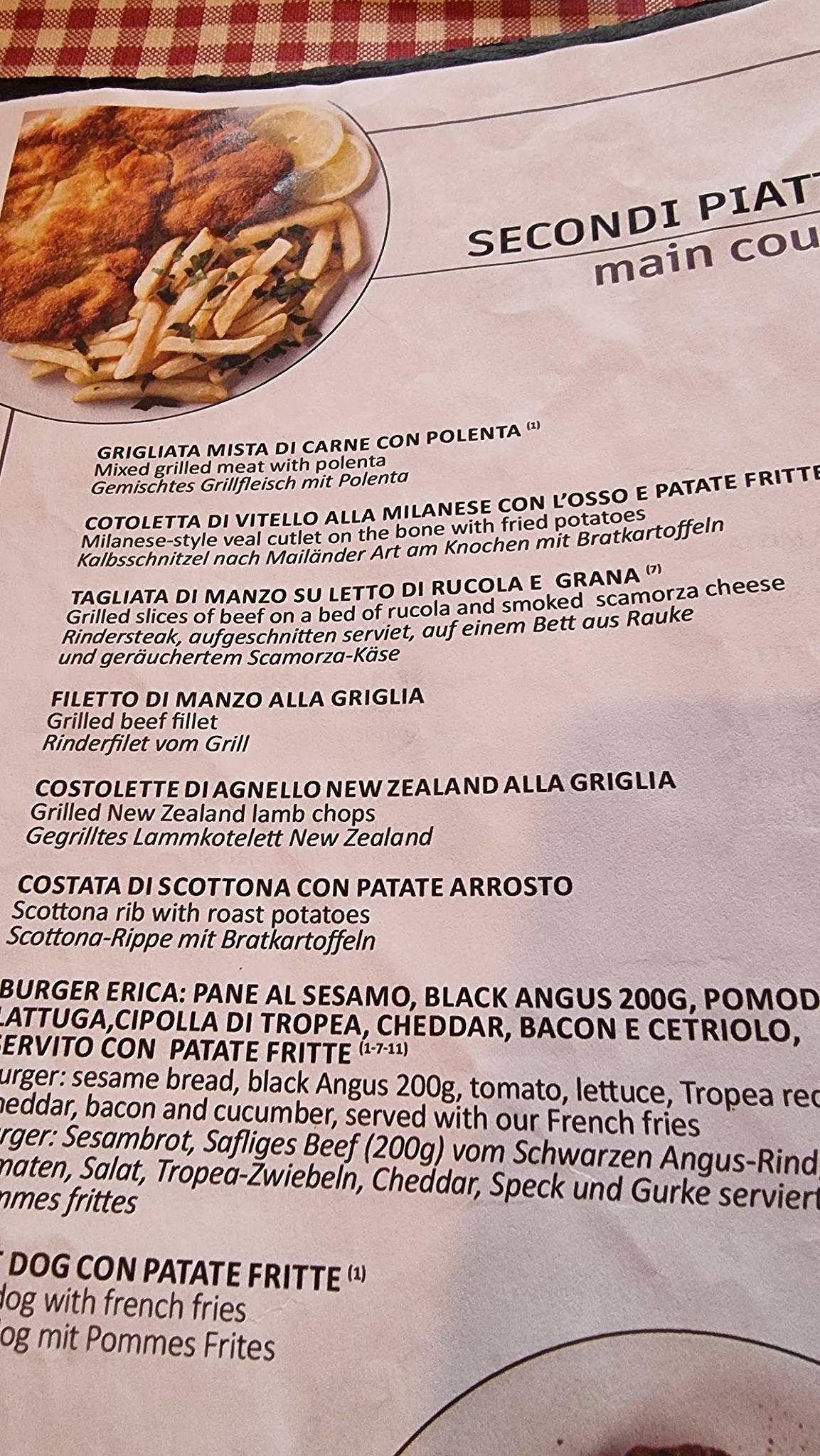 Menu di Ristorante Pizzeria Erica 