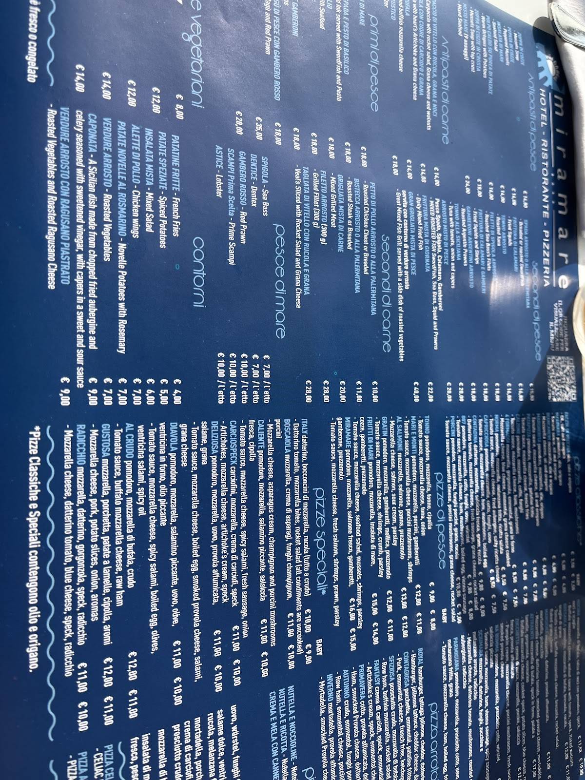 Menu di Ristorante Pizzeria Miramare 