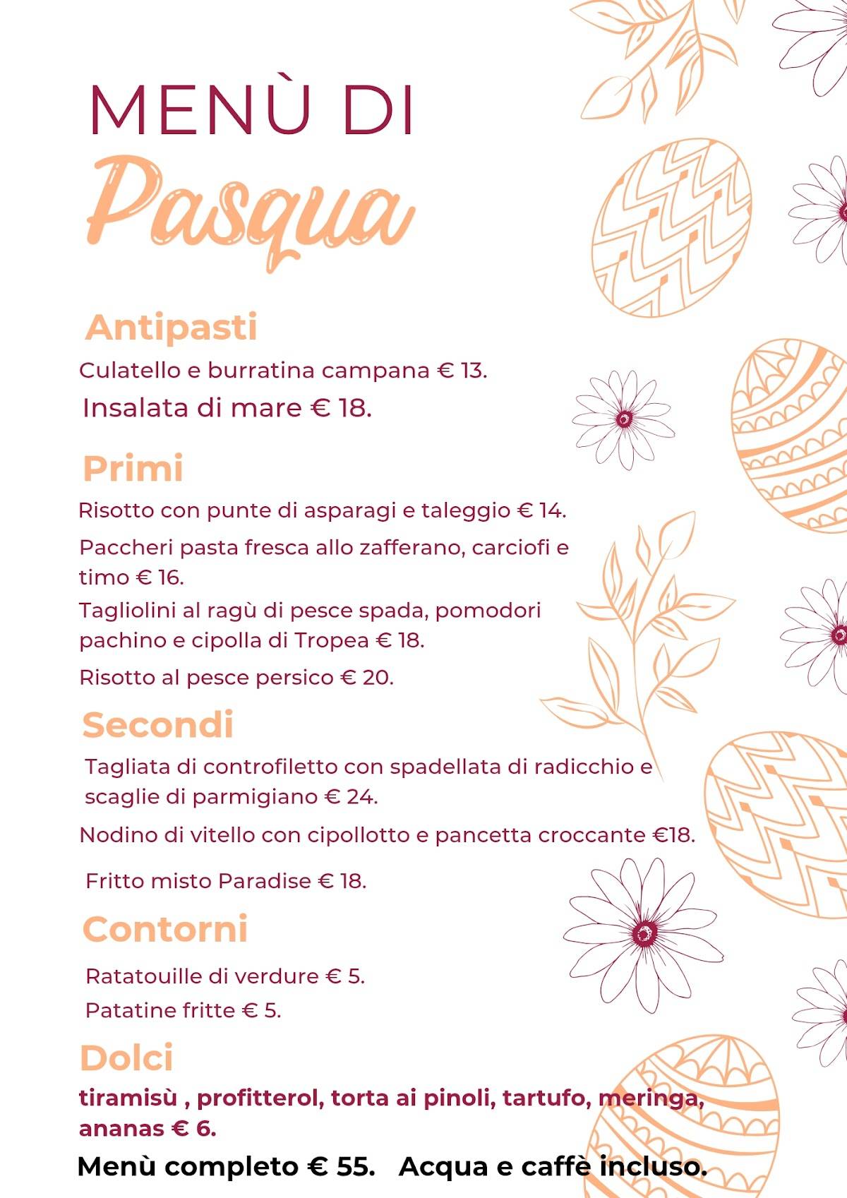 Menu di Ristorante Pizzeria Paradise Como - Alle Caverne 