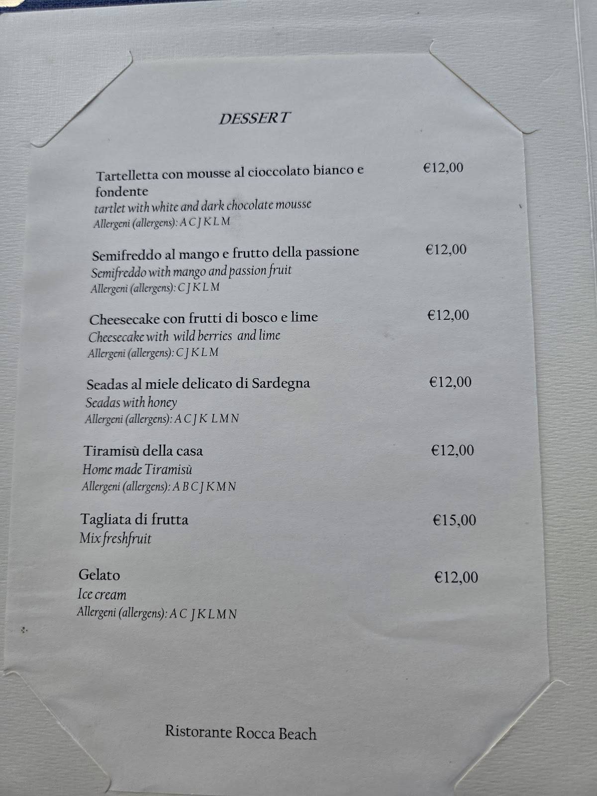 Menu di Ristorante Rocca Beach 