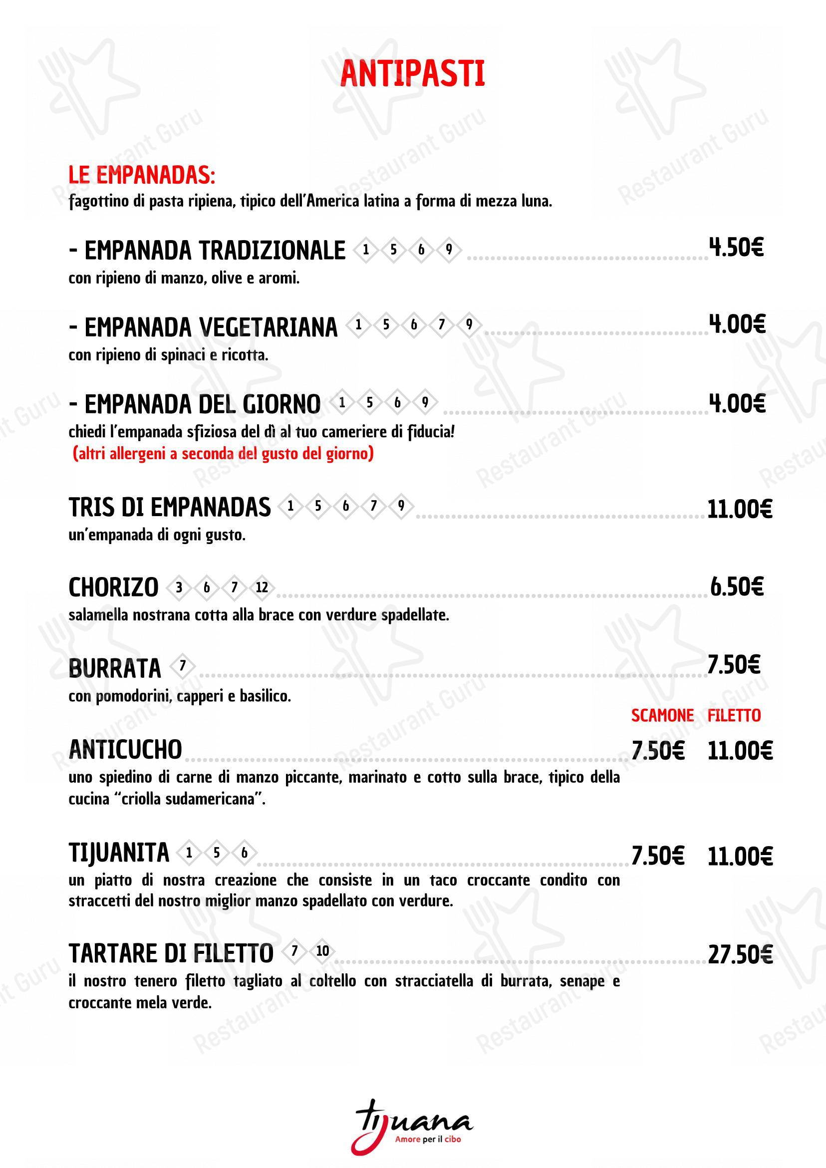 Menu di Ristorante Tijuana Spirano - Menu