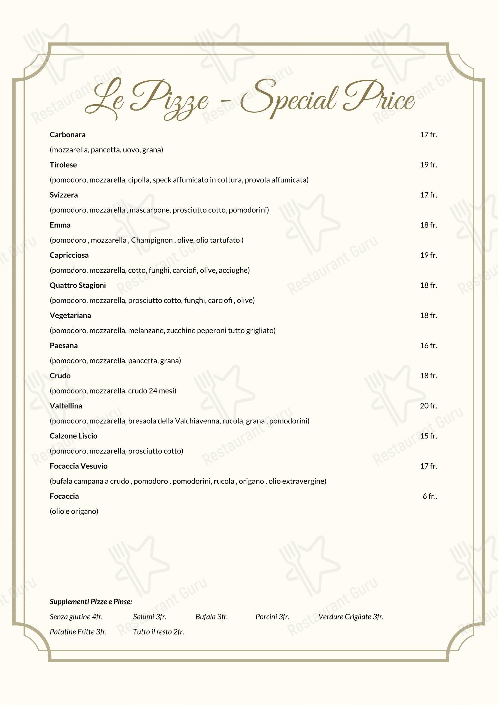 Menu di La Terrazza Bellinzona, Ristorante & Pizzeria - Snack Bar - Menu