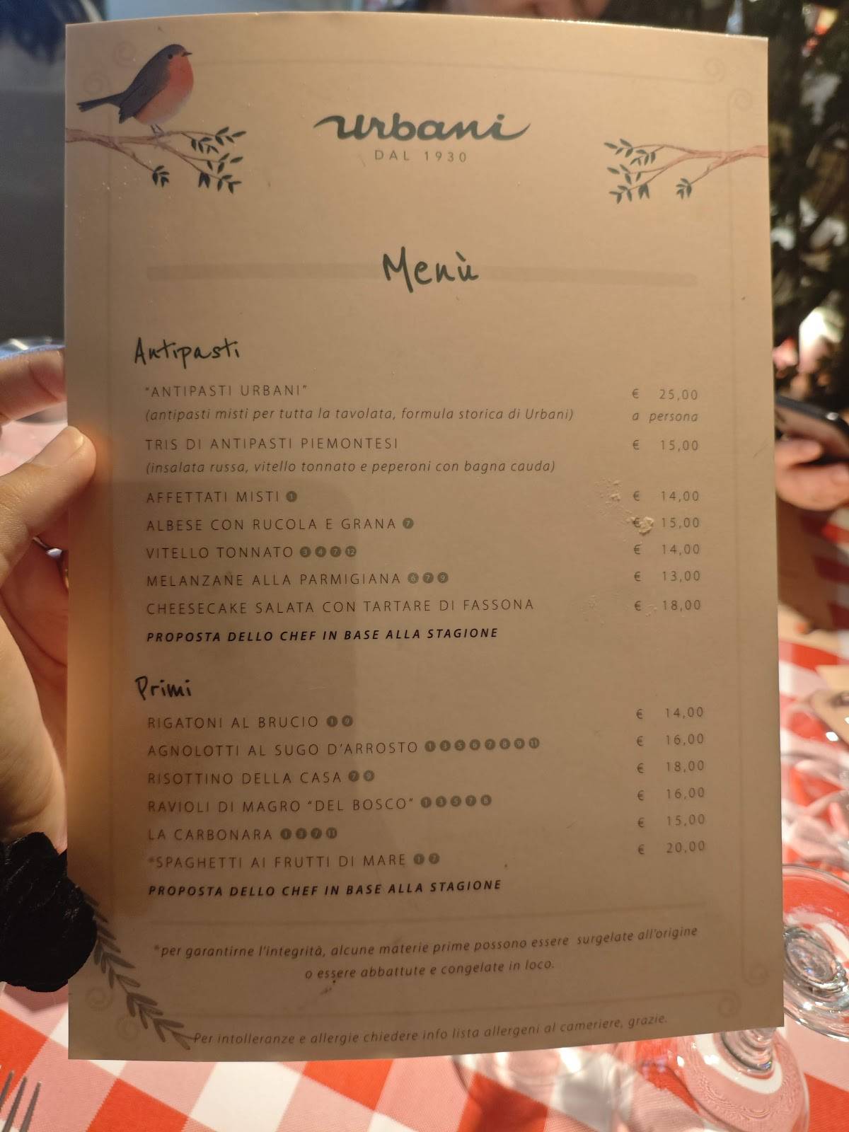 Menu di Urbani 