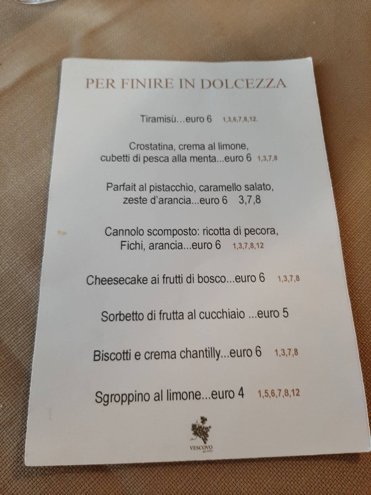 Menu di Ristorante Vescovo
