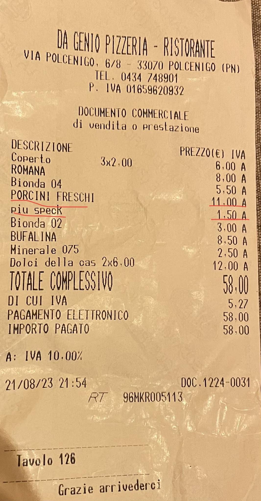 Menu di Ristorante da Genio 