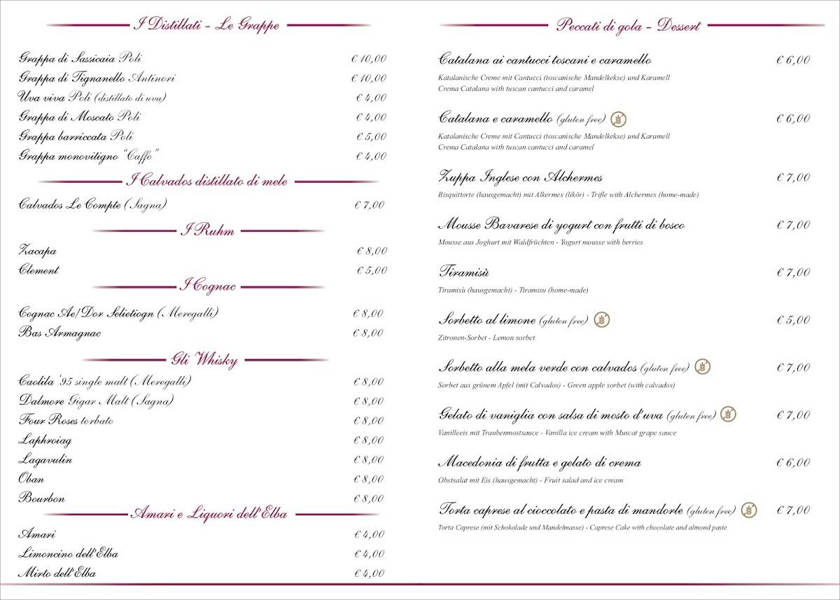 Menu di Ristorante da Pilade 