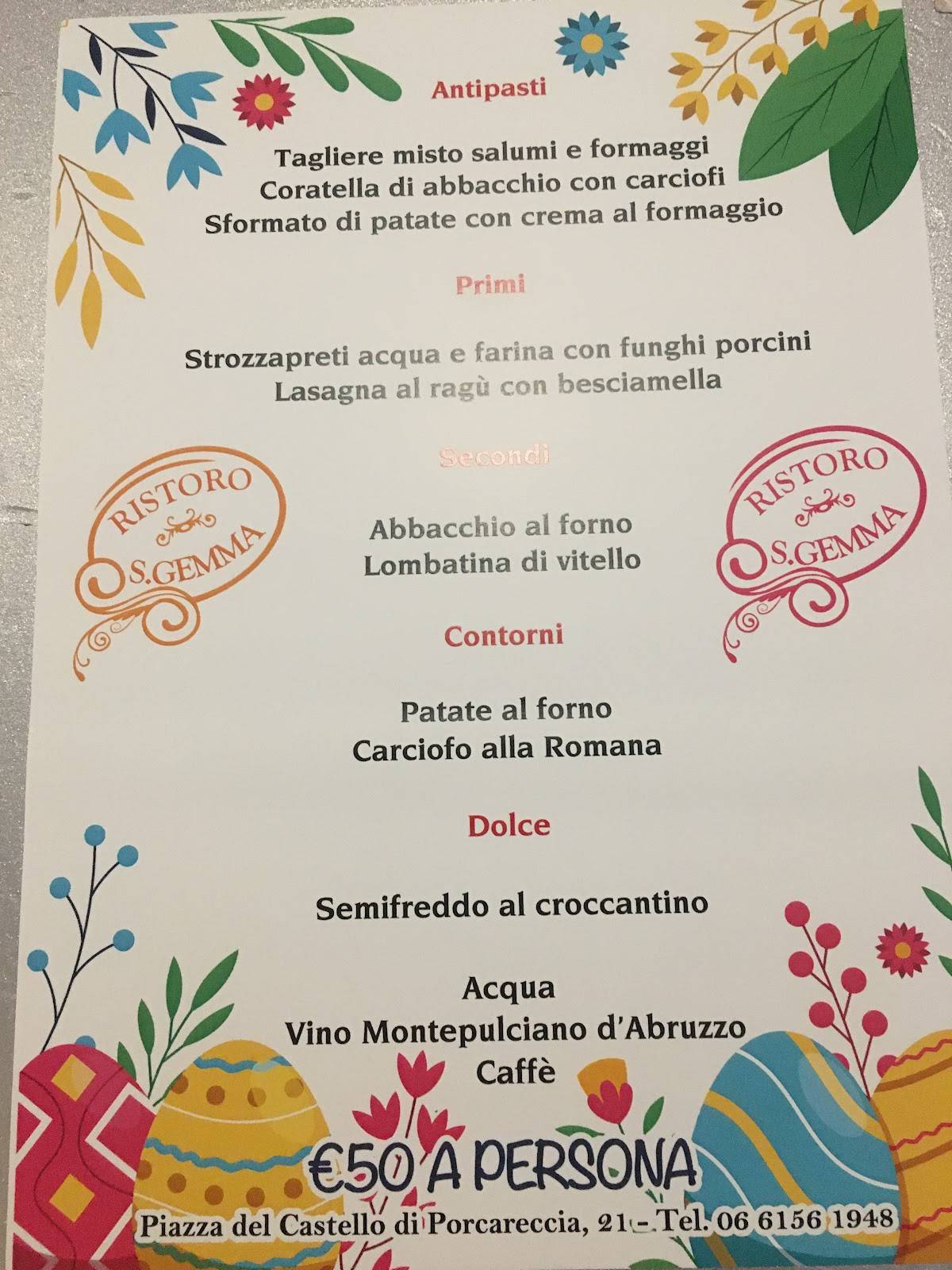 Menu di Ristoro Santa Gemma Ristorante pesce Boccea Casalotti 