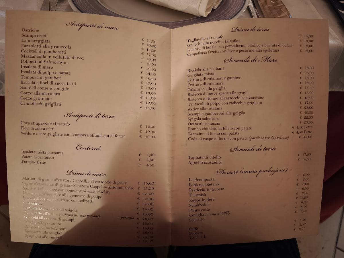 Menu di Ristoro Terme di San Galigano 