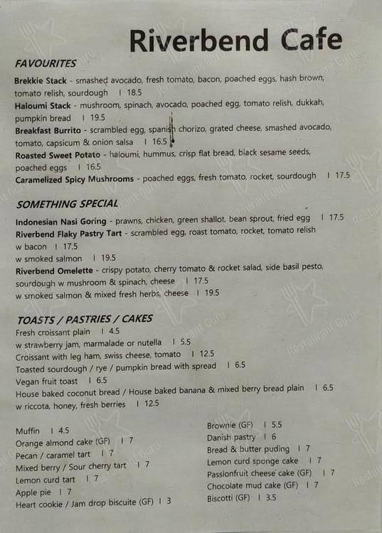 Riverbend cafe menu