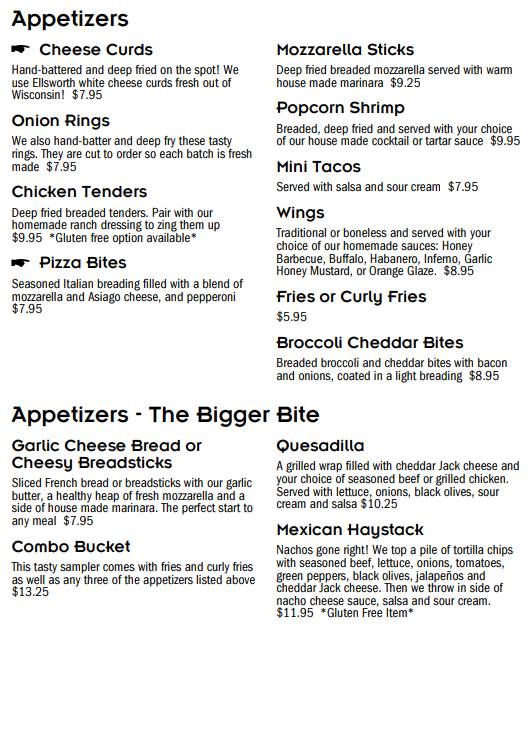 Riverboat Lanes menu