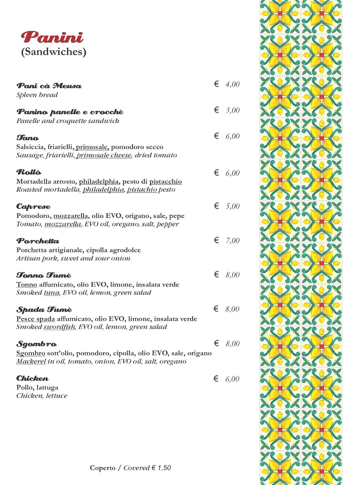 Menu di Rollo' Trattoria & Gastronomia Siciliana 