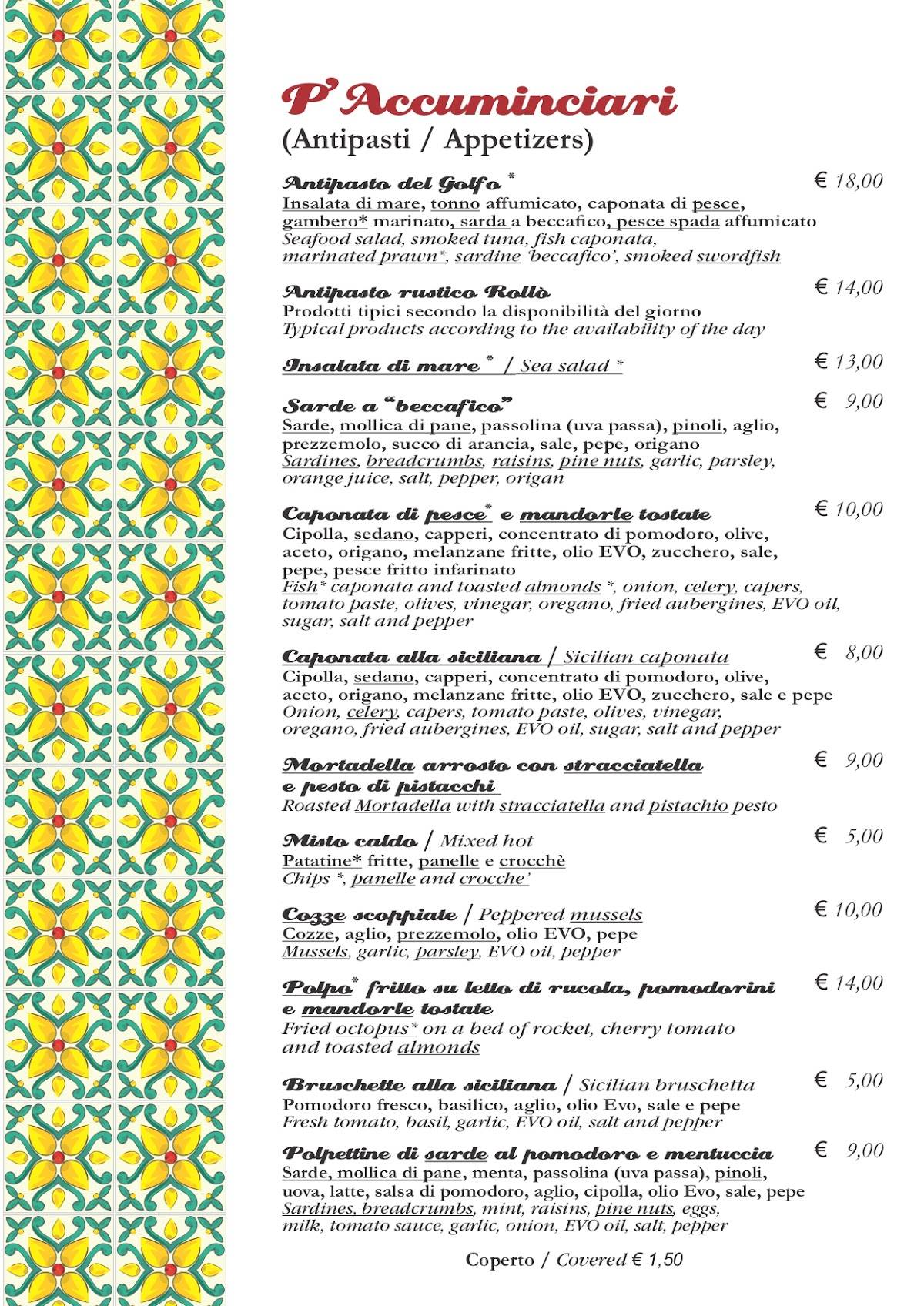 Menu di Rollo' Trattoria & Gastronomia Siciliana 