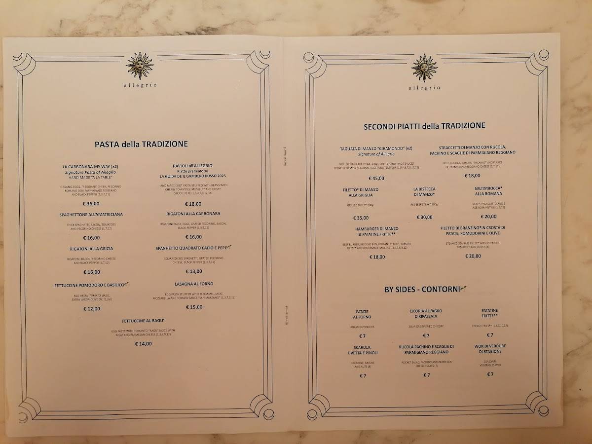 Menu di Allegrío 