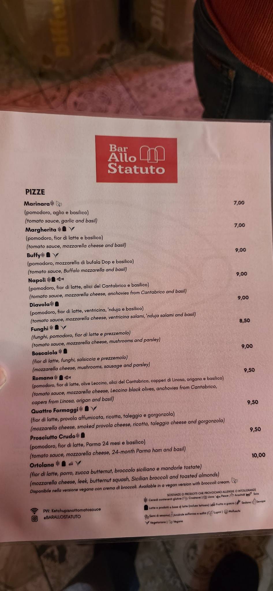 Menu de Bar allo Statuto