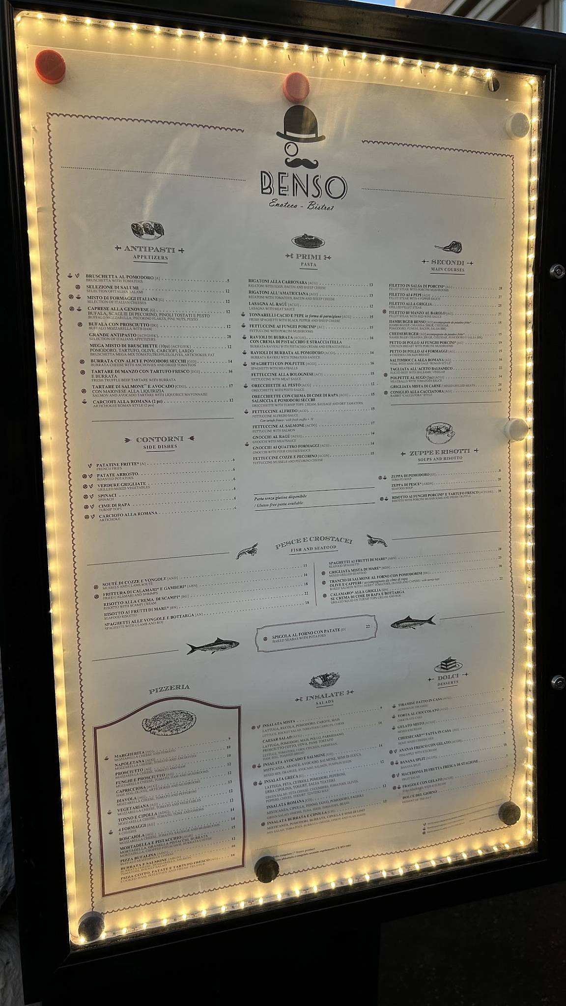 Menu di Benso - Bistrot Italiano 