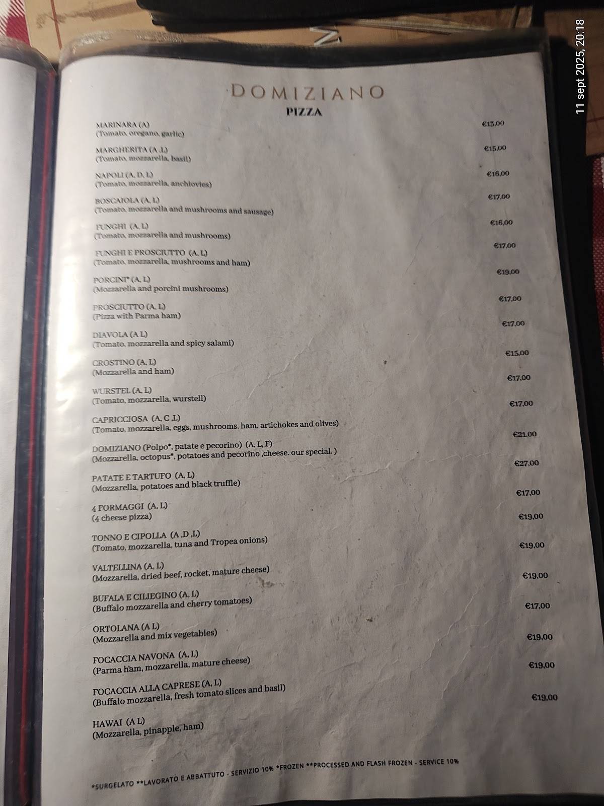 Menu di Caffè Domiziano 