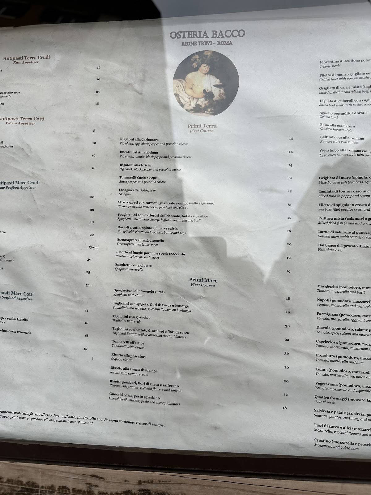 Menu di Osteria Bacco 