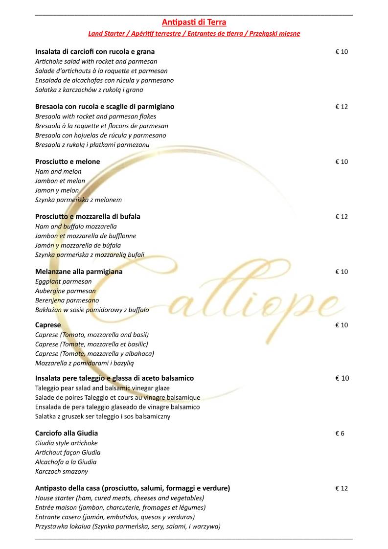 Menu di Ristorante Calliope 
